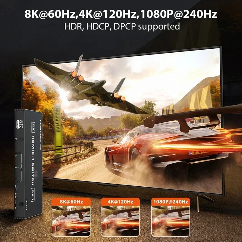 8K 60Hz HDMI 2.1 Switch 4x1 3x1 5x1 HDMI Switcher Video Converter 4K 120Hz 3 4 5