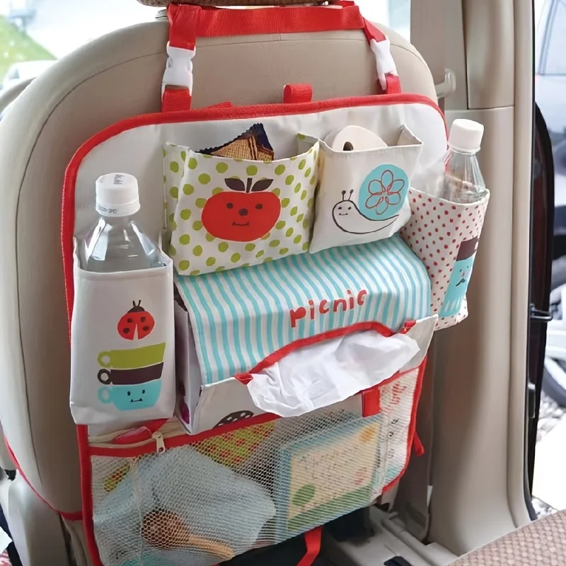 Cartoon Baby Car Seat Back Storage Bag Large Capacity Multi-functional Hanging Bag Kids Auto Seat Organizer Toddler Travel Box