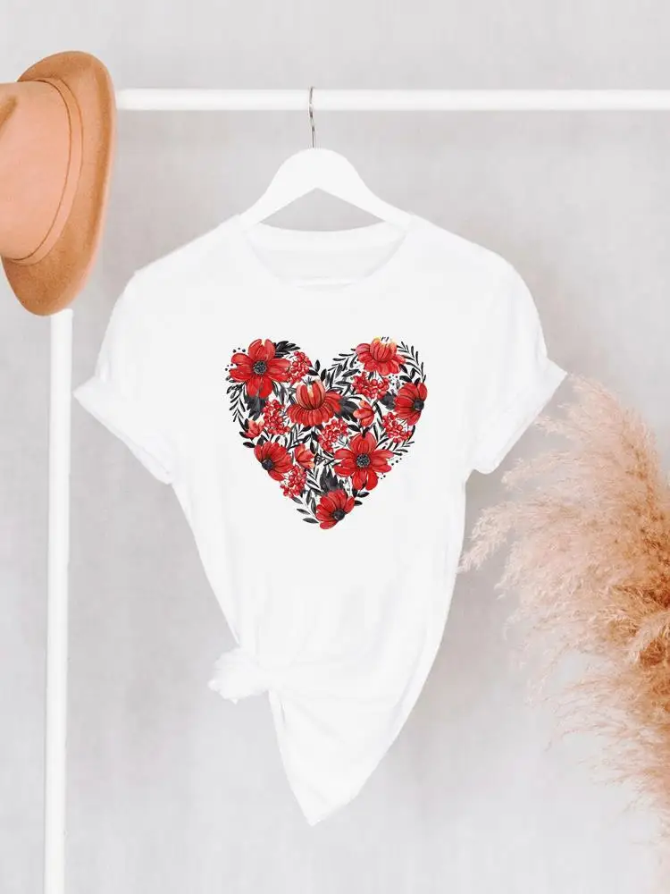 

Love Flower Floral Watercolor Print T Shirt Short Sleeve Women Summer Clothes Clothing Fashion O-neck Tee Top Graphic T-shirt