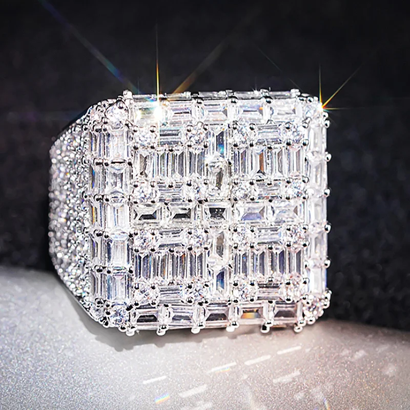 Huitan Trendy Geometrie Damen Ring eingelegt voller heller Zirkonia für Hochzeit, Party, Verlobung, edle Accessoires, Schmuck, Geschenk