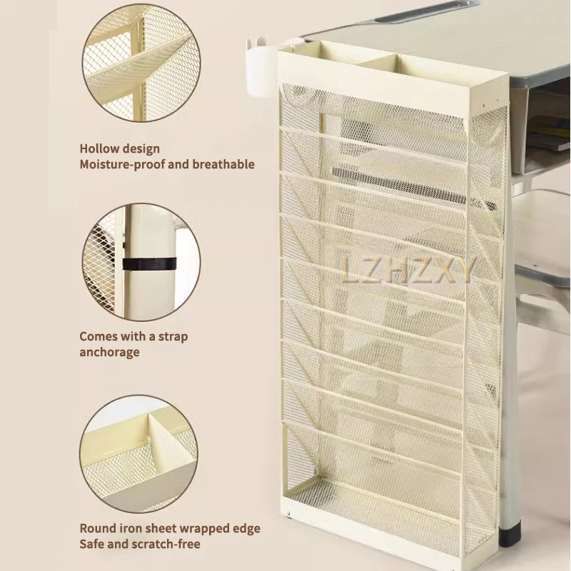 Movable Bookshelf Cart 8 Layers Large Capacity Table Side Bookcase Floor Book Rack With Drawer Wheels For Library School Student
