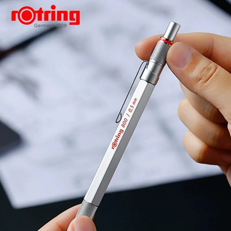 Germany Rotring 800 Mechanical Pencil Retractable Black Silver Automatic Metal Hexagon Holder Pen For Graphics Design Drawing