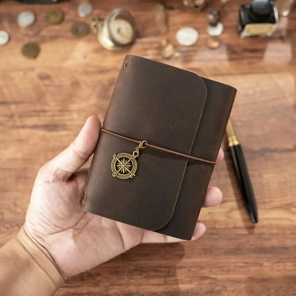 Handmade Genuine Leather Retro Tri-fold Travel Notebook - Refillable Sketchbook Planner with Loose-leaf Pages