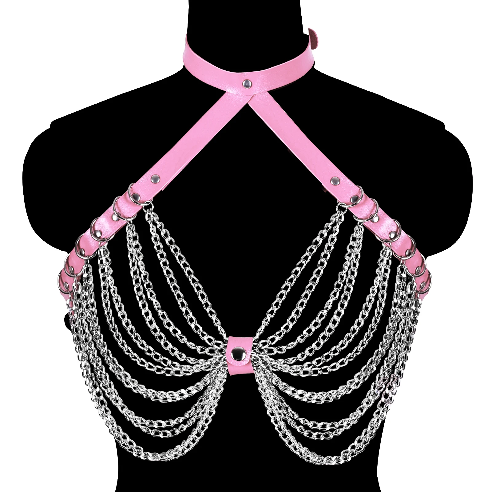 

Women Adjustment Leather Size Metal Chain Accessory Sexy Underwear Harness Body Seductive Pole Dance Costume Goth Punk Strap