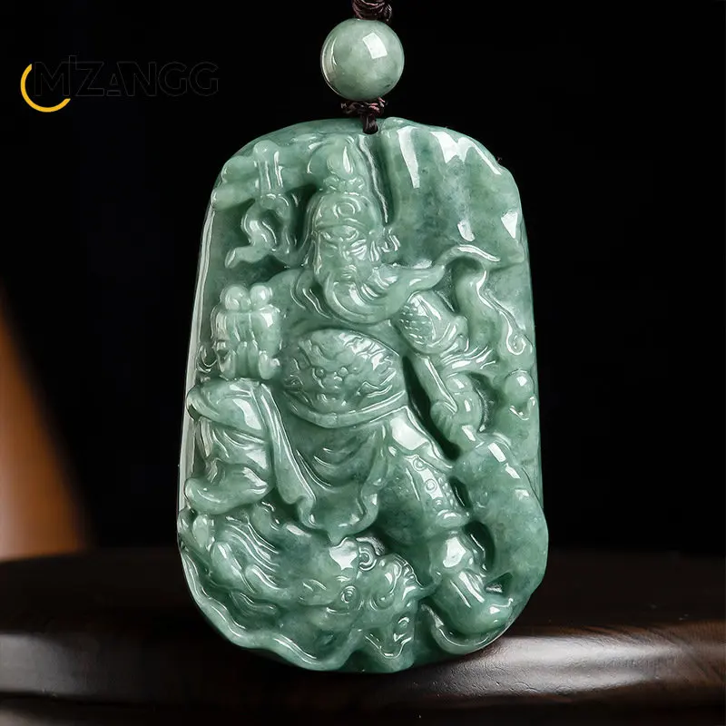 

Hand-carved Natural A-grade Jadeite Bean Guan Gong Righteousness Charm Jadeite Pendant Fashion Men's Lucky Amulet Necklace
