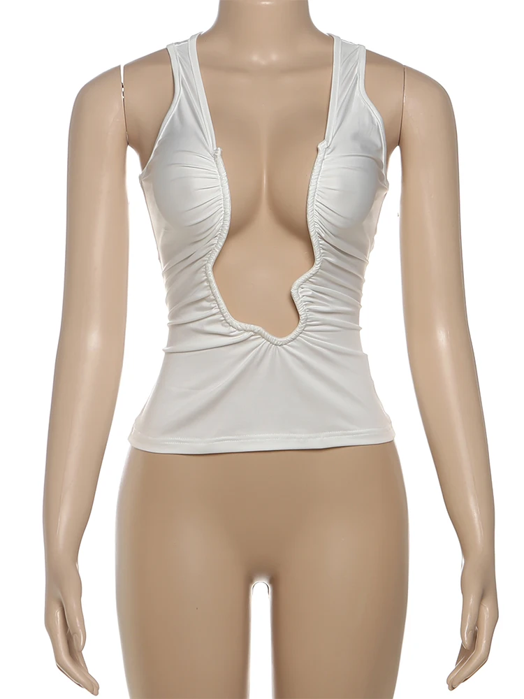 Nibber Sexy Fashion Classic Tank Tops Woman Hot Girls Irregular Deep V-Neck Cleavage Navel Exposed High Street Style Clothing