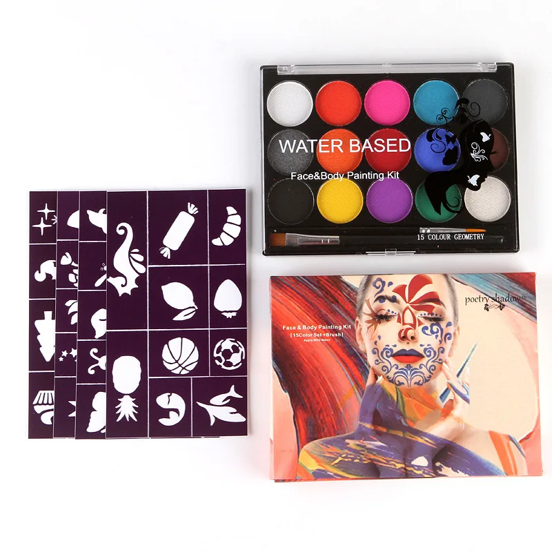 15 Colors Face Body Painting Non Toxic Safe Water Paint Oil with Brush