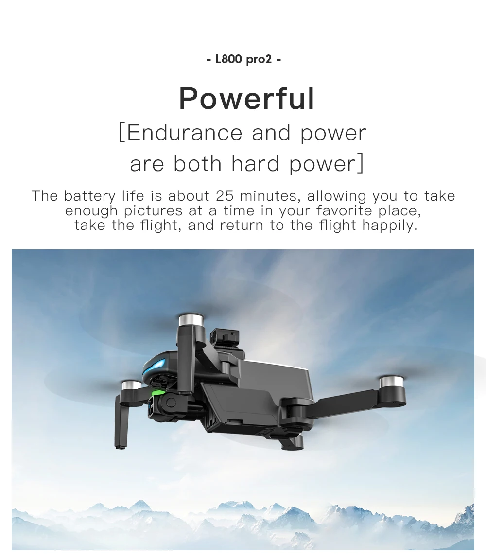 L800 Pro2 Drone, the life is about 25 minutes, allowing you to take battegk pictures at