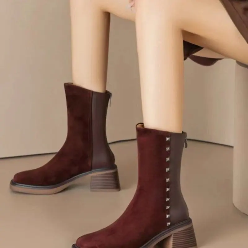 Woman Sock Ankle Boots 2024 Spring Autumn Pointed Toe Low Heel Elastic Flock Black Comfortable Booties Lady Fashion Casual Shoes