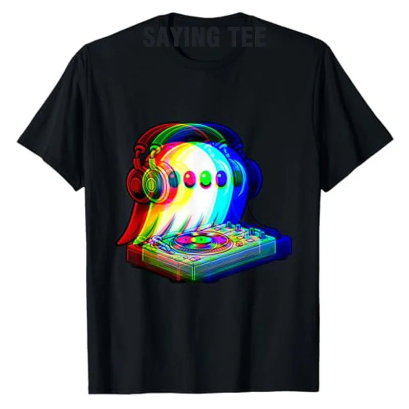 House Music Ghost Dj Optical Illusion EDM Halloween Rave DJ T-Shirt Humor Lustiges Rock Grafik Outfit Kurzarmblusen Y2k Top