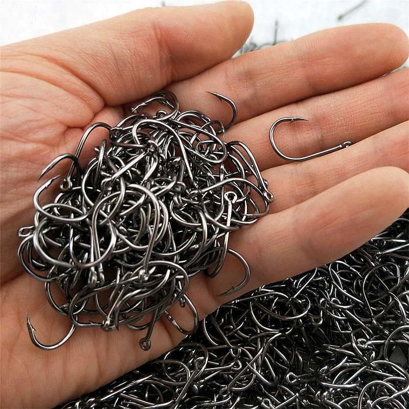 100-200pcs High Carbon Steel Fish Hook Efficiency Barbed 3#-12# Fishhooks With Hole Jig Carp Fly Fishing Hook Worm Pesca Tackle