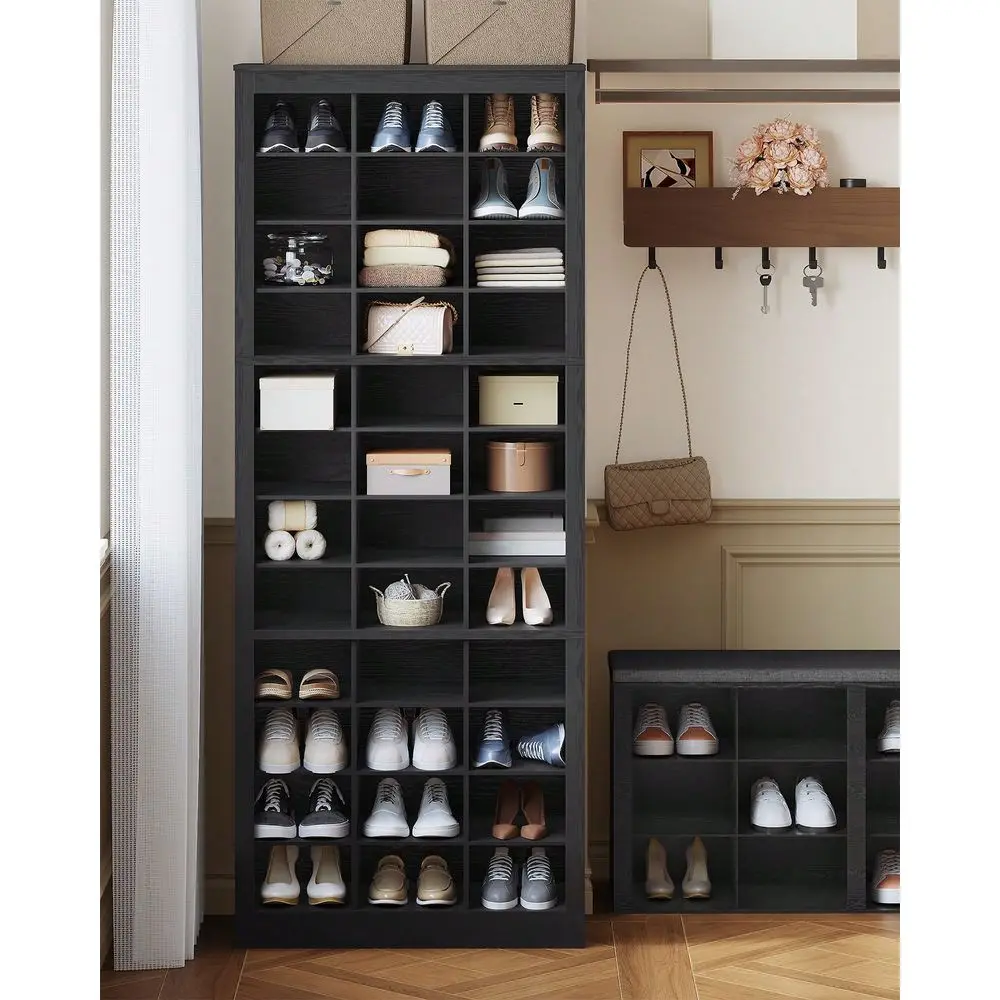 Shoe Storage Cabinet With Doors, 36 Pairs Free Standing Closet Organizer, 8.8 Widened Cell Wood Shoe Organizer, 12 Tiers Vertica