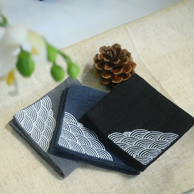 

Хлопковое льняное чайное полотенце ручной работы с вышивкой ручной росписи волнами утолщенная впитывающая тканевая Подушка аксессуары для чайной церемонии ZC344