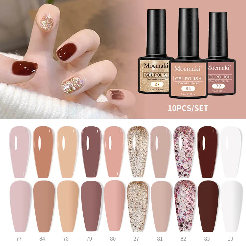 Pink Glitter Gel Nail Polish Set - 10 Piece Kit for Fall/Winter with Semi-Permanent UV LED Formula
