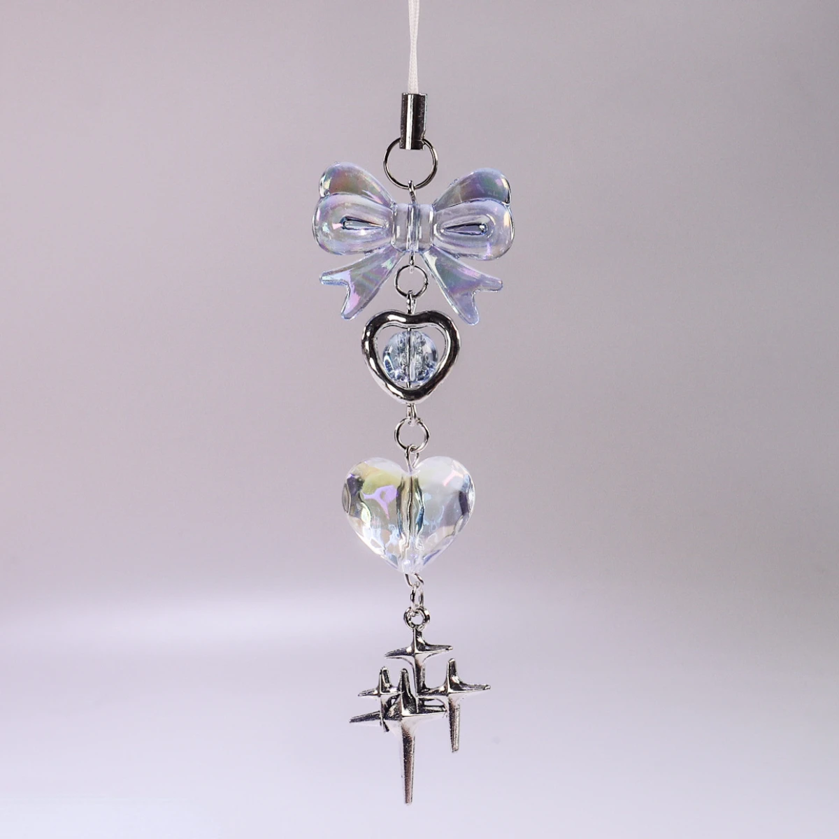 Original Y2K Handmade Blue Clear Heart Phone Charm Strap Cute Star Knot Pendant Girl Woman Keychain Lanyard For iPhone