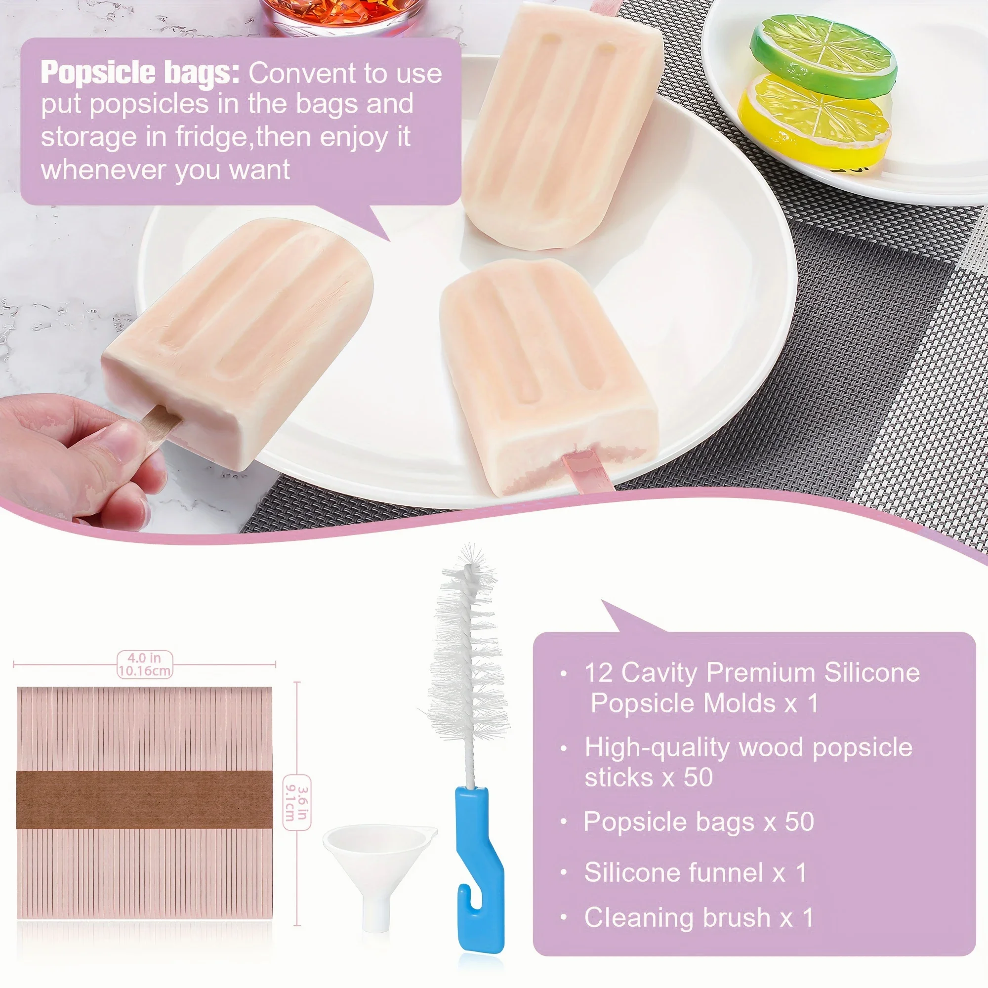 Popsicles Molds, 12 Pieces Silicone Popsicle Molds Easy-Release BPA-free Popsicle Maker Molds Ice Pop Homemade