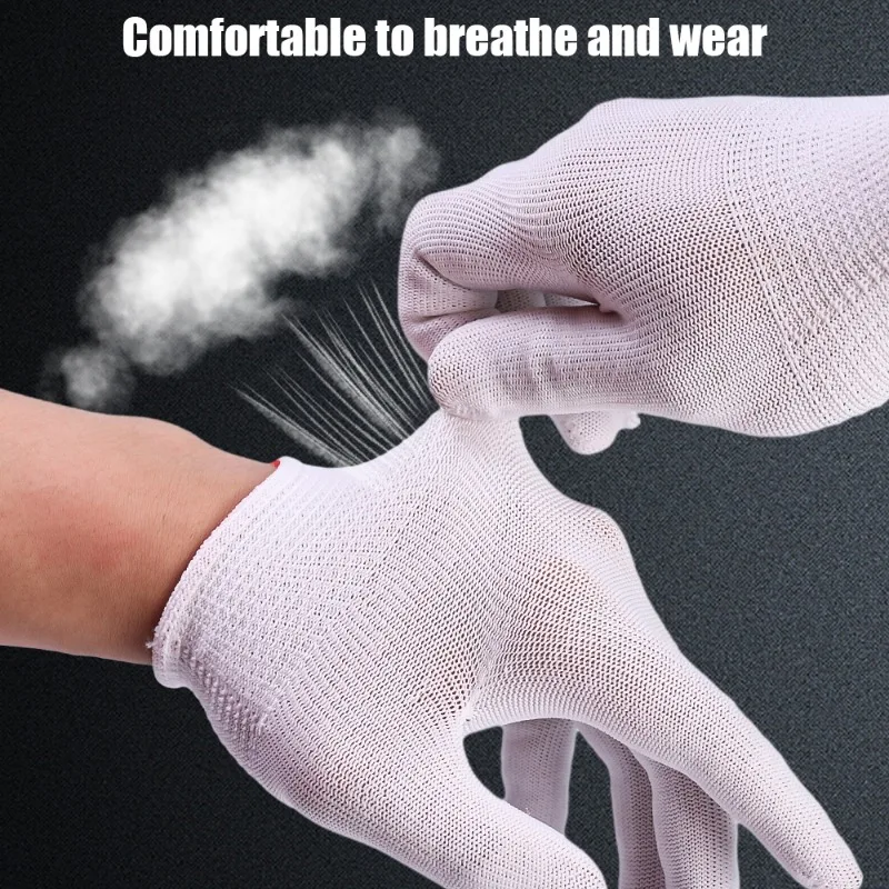Safety Work Gloves White Thin Nylon with Elastic Wrist Opening Non-slip 1/5Pairs For Labor Work Gardening