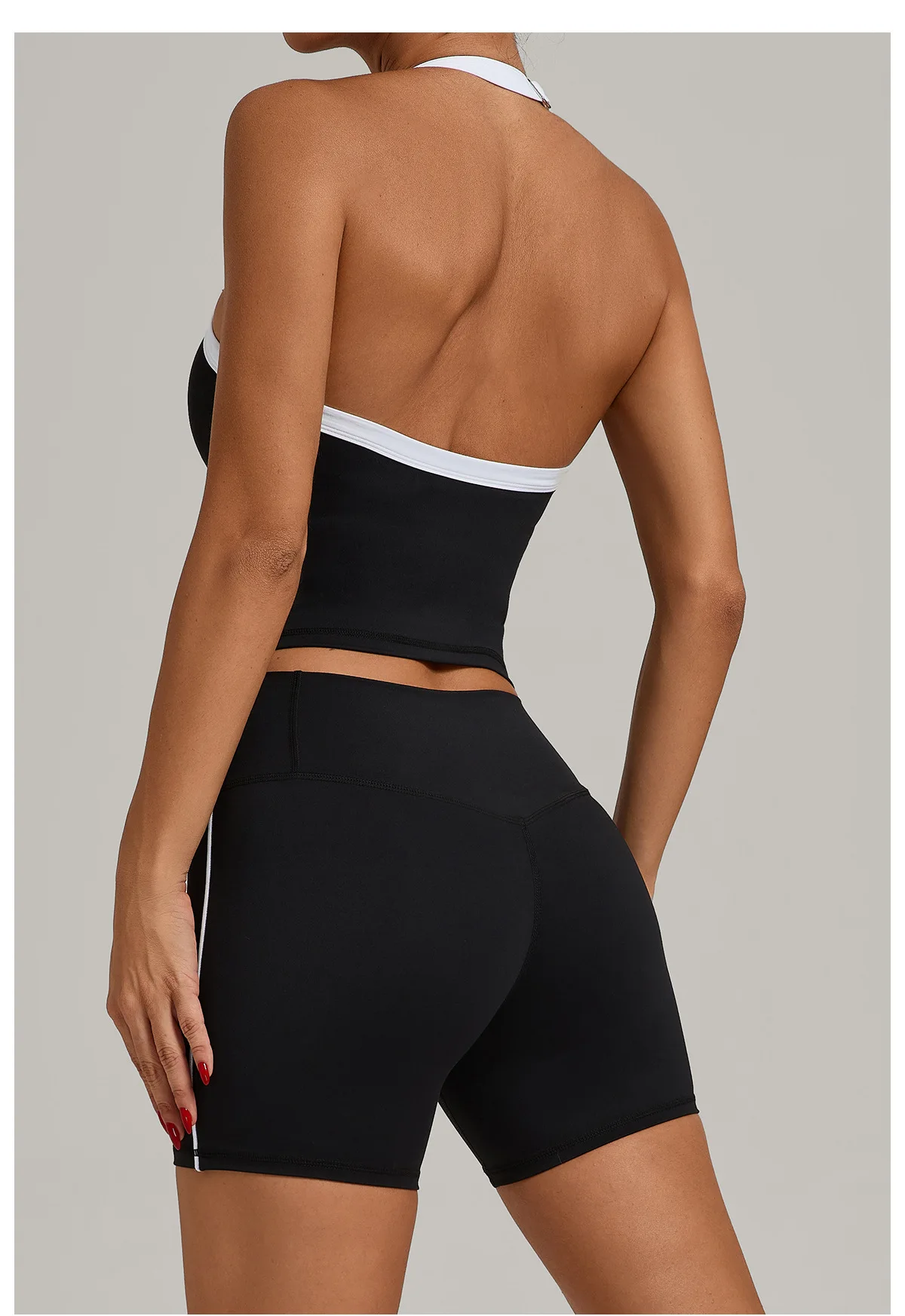 Fashion Patchwork Skinny Shorts Set Gym Women Workout Clothing Summer Sleeveless Backless Fitness Sport Suit Women Sportwear Red