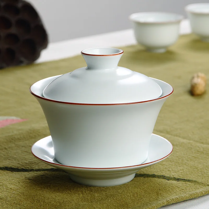 

Цзиндэчжэнь, Gaiwan Ding, печь, матовый белый коричневый обод, белая фотография, Gongfu Чай, Пивоваренная чайная чашка с крышкой 160 мл