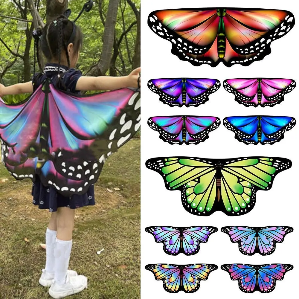 1set Colorful Kid Butterfly Wings Shawl Polyester Poncho Scarf Ladies Fairy Cosplay Performance Accessories Shawl Party Supplies