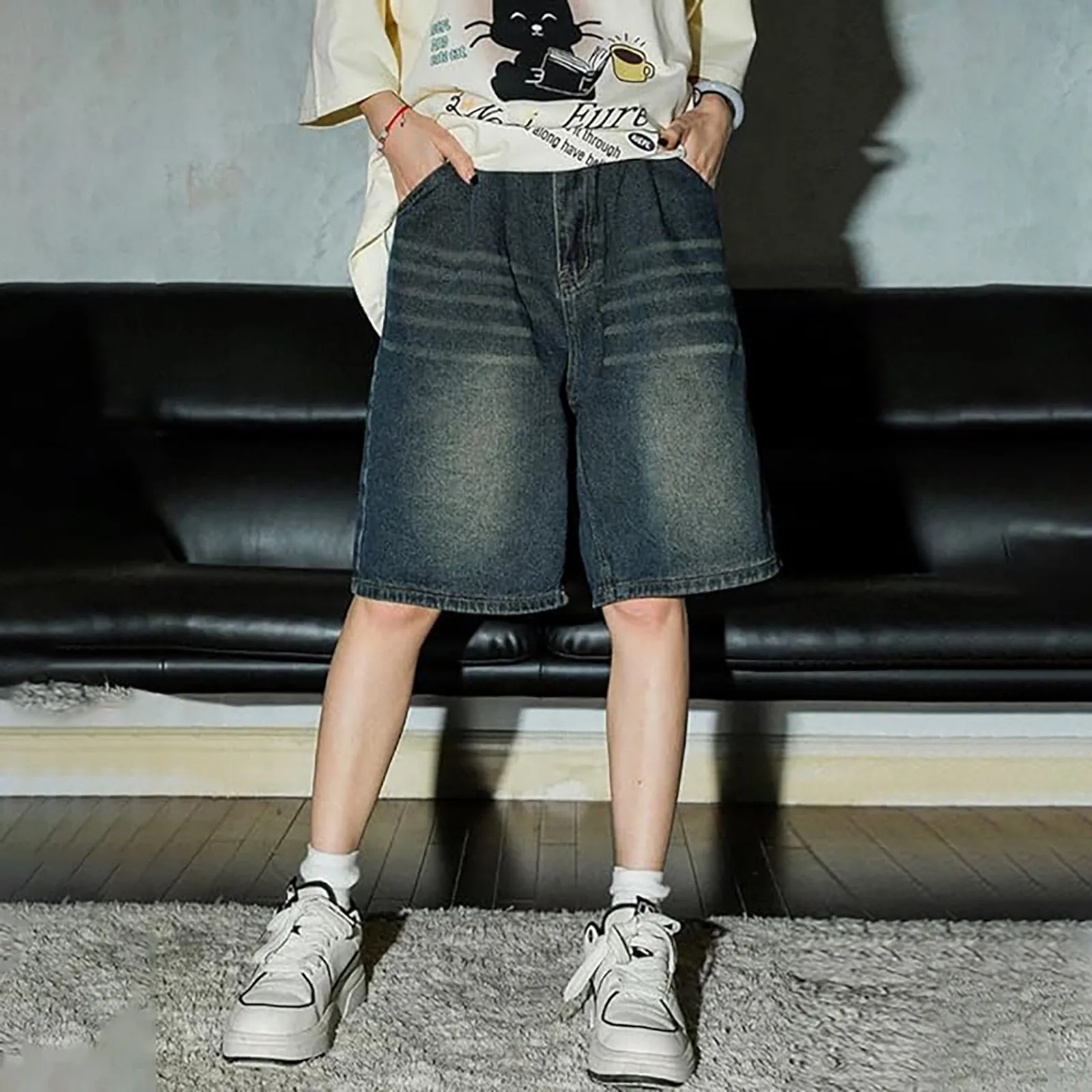 Men's Vintage Denim High Waisted Casual Shorts
