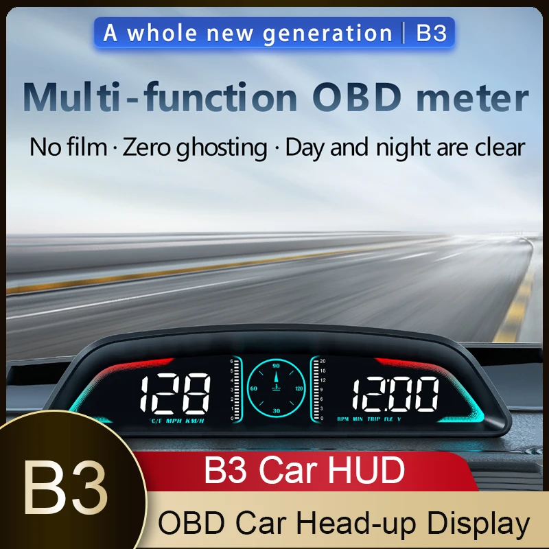 

B3 OBD HUD Car Head Up Display Tachometer Water Temp Fuel Consumption Voltage Time Auto Speedometer W/ Alarm Overspeed Reminder