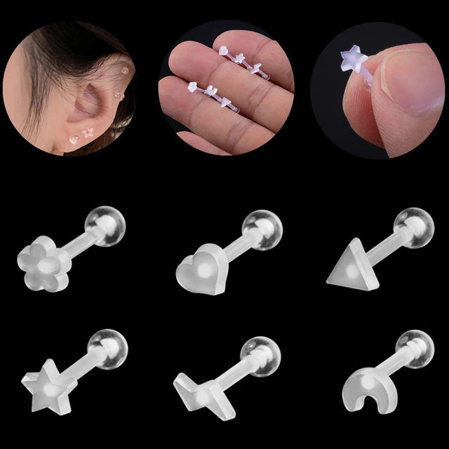 Invisible Clear Plastic Ear Screw on Stud. Transparent in Colour for Work School. Earring Acrylic Screw End, Cartilage, Rook, Daith Piercing