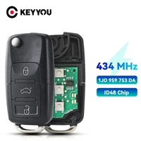 Keyyou ชิป ID48กุญแจรถระยะไกล434MHz สำหรับ Volkswagen VW Beetle Bora Passat B5กอล์ฟที่นั่ง Skoda 1J0959753DA hlo 1J0 959 753 DA