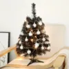 Christmas Tree Set Black PVC Mini 45cm Size With Silver Ornament LED Light Detail Festive Holiday Tabletop Decoration