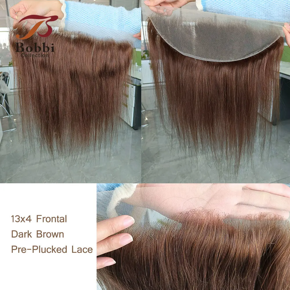 Dark Brown Straight Hair 13x4 Lace Frontal Pre-Plucked Transparent Lace Remy Human Hair Black Brown 613 Blonde Grey BOBBI