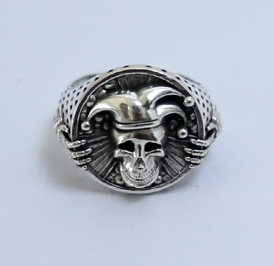 25g Jester Jocker Clown Undead Skull Punk Style Mens Rings  Customized 925 Solid Sterling Silver Rings Many Sizes 6-13