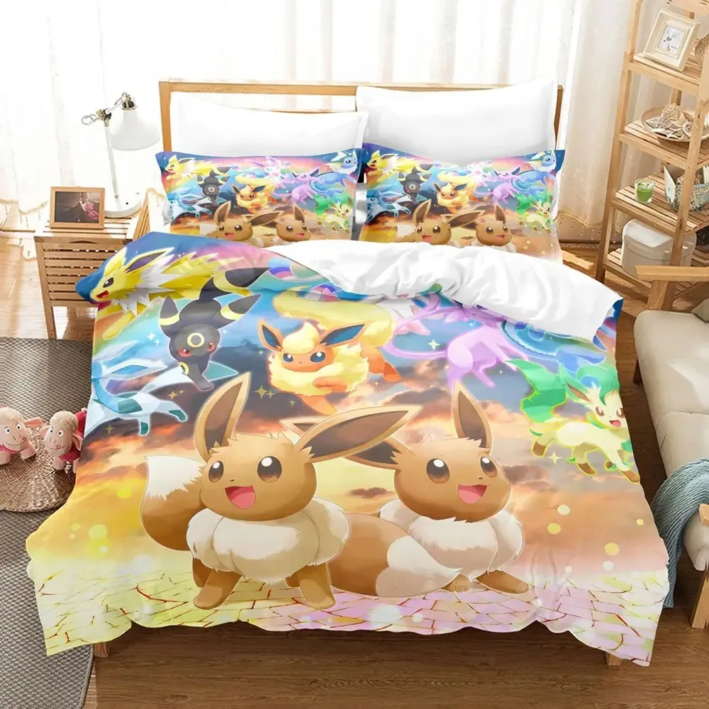Pika-chu Bedding Set Cartoon Anime Children Bedroom Quilt Cover