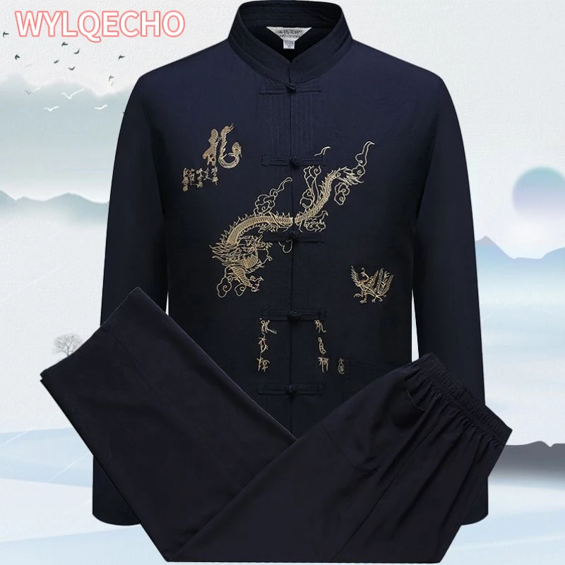 Men Cotton Kung Fu Suit Embroidery Wu Shu Uniform Tai Chi Clothing Short Sleeve Shirt Pant M L XL XXL XXXL tai chi clothing chinese traditional costume