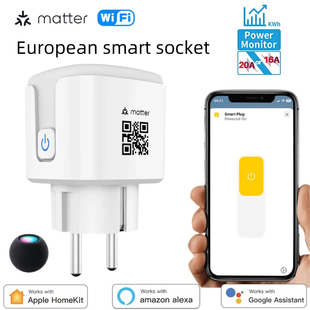 Smart WiFi Plug with Power Monitoring and Remote Control - Compatible with Smart Home Assistants