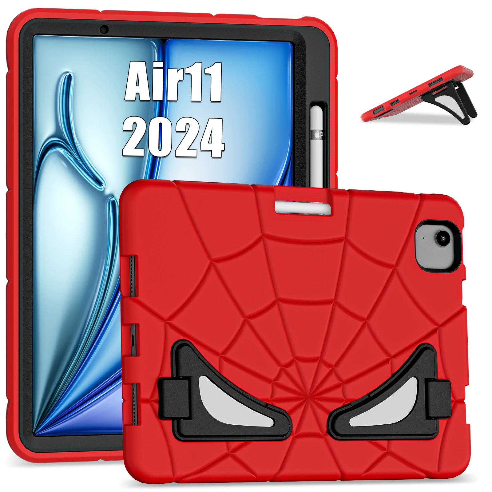 Children's Spider Shockproof Tablet Case with Kickstand and Pen Slot - Silicone + PC Protective Cover