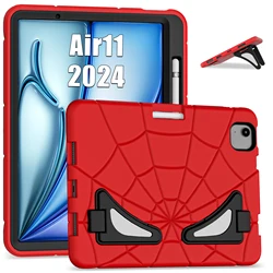 Children's Spider Shockproof Tablet Case with Kickstand and Pen Slot - Silicone + PC Protective Cover - iPad Air 11 (2025) (Red Black)