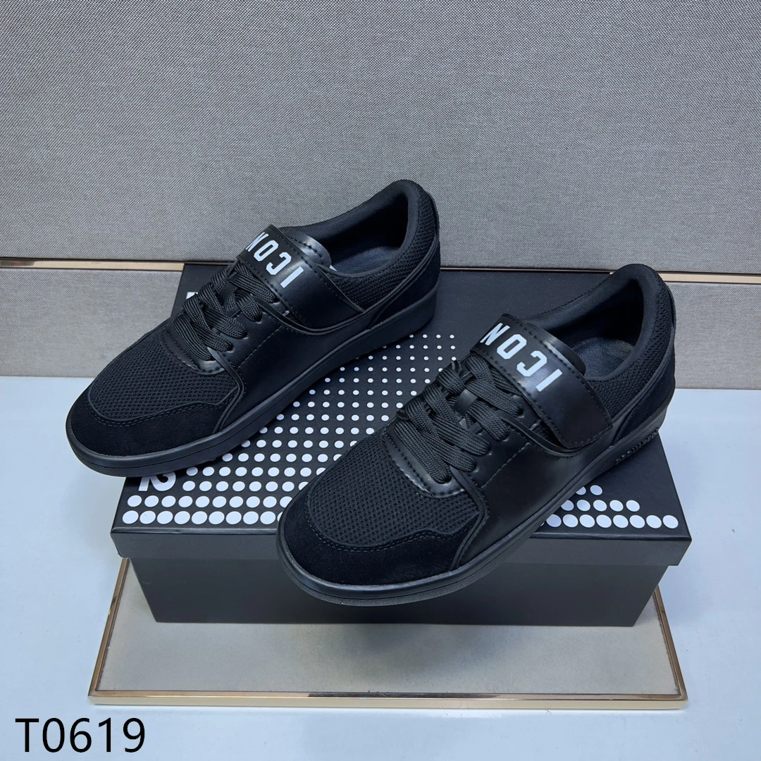 

Men's Italy Brand Dsq2 Solid Black Leather Casual Breathable Sneakers Letter White Icon Board Luxury Sapato Masculino Shoes