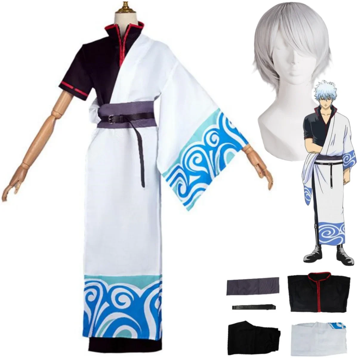 애니메이션 은타마 사카타 긴토키 코스프레 코스튬 가발, 일본 애니메이션 정장, 기모노 화이트 숄, 성인 남성 할로윈 카니발 세트  Best5