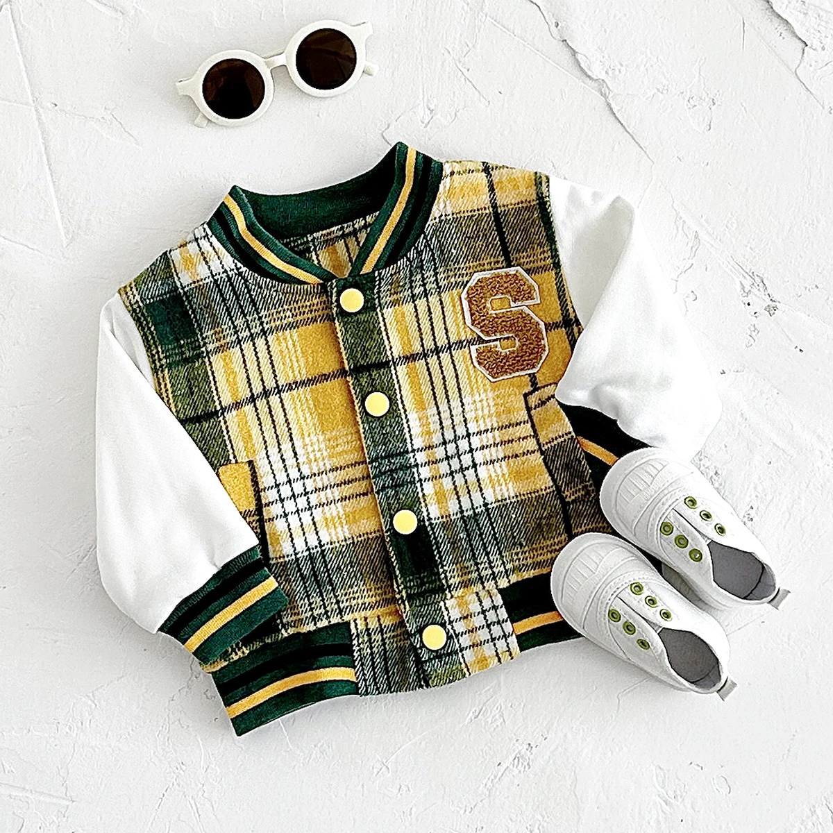 0-3Y Winter Fashion Baby Boy Coat Cotton Baseball Jacket Plaid Thick Top Toddler Kids Button Coat Girls Warm Sport Clothes