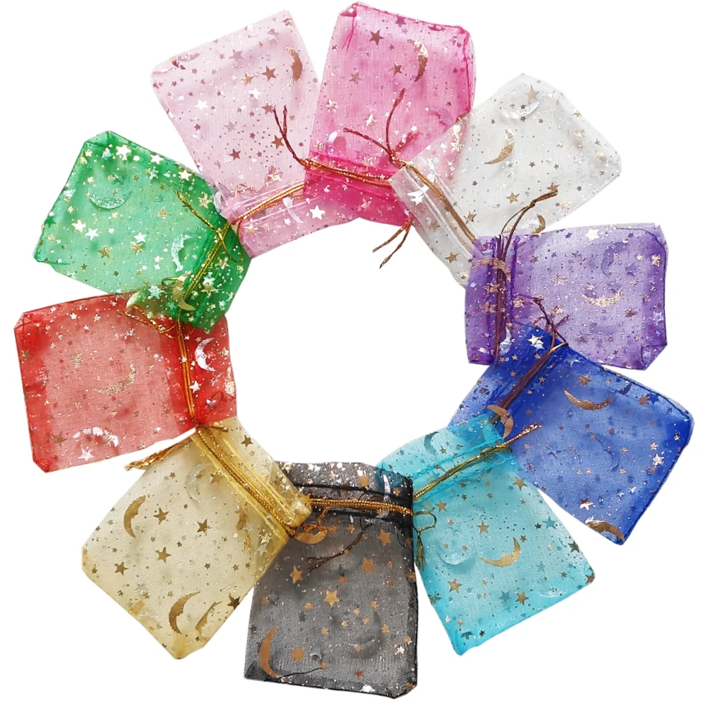 Moon Star Organza Gift Bag 25/50/100pcs Multicolor Jewelry Gifts Pouches For Wedding Party Candy Bag Jewelry Packing Wholesal