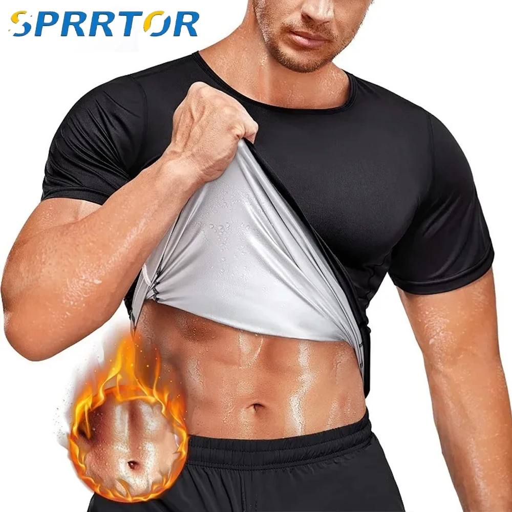 

Men Sauna Sweat Vest Heat Trapping Compression Waist Trainer Shirts Gym Sauna Suit Workout Slimming Body Shaper for Weight Loss