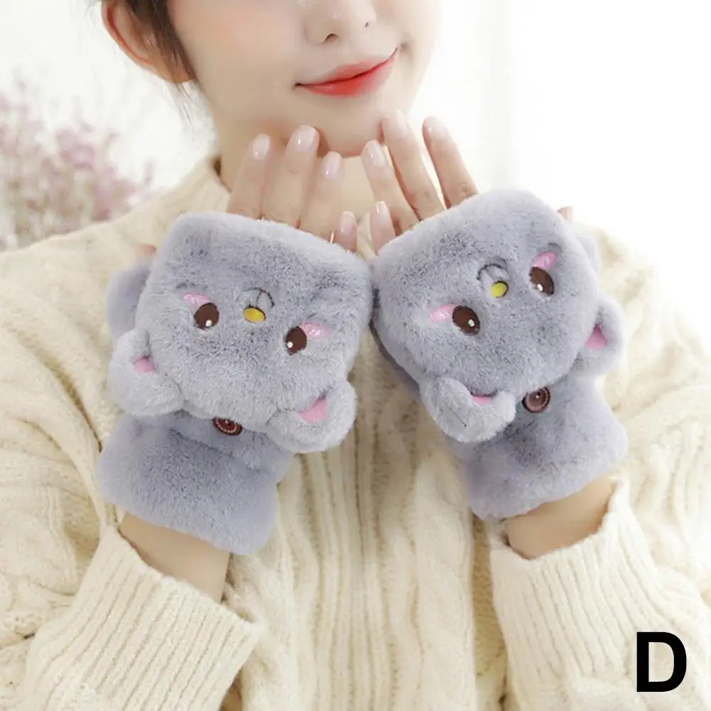 New Cute Knit Mittens Plush Fingerless Gloves Flip Half Finger Driving Glove Winter Soft Warm Thick Gloves For Women G J5N0