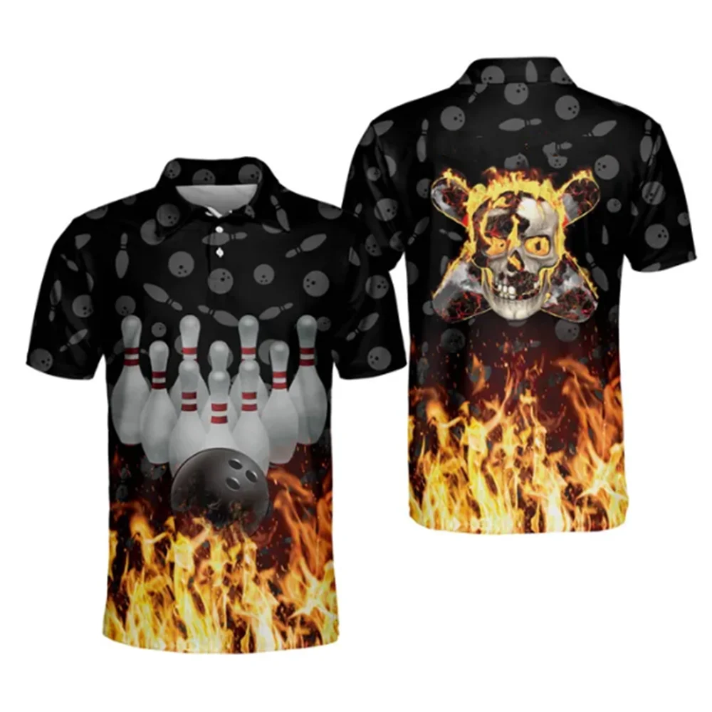 Men's Golf Polo short-sleeved T-shirt shirt bowling printed T-shirt lapel button shirt summer sports short-sleeved
