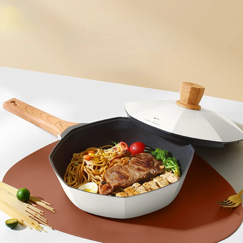 

Nordic Style Household Octagonal Wok Pan Kitchen Supplies Durable Non-stick Pans Gas Cooker Induction Cooker Special Frying Pan