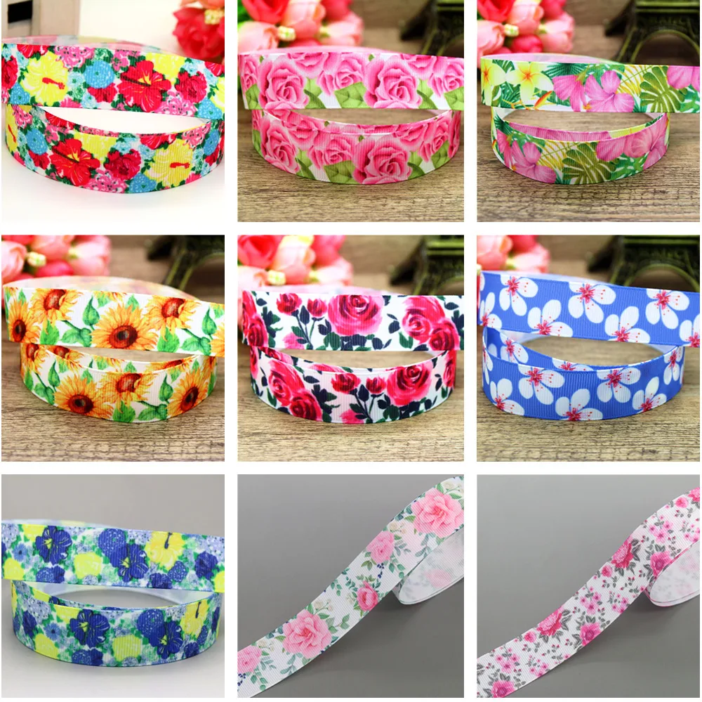 Sunflower Flower Printed Grosgrain Ribbon 50yards Accessories Headwear Decoration Collar DIY Sewing Craft S2556