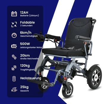 Sedia a rotelle elettrica fuoristrada, sedia a rotelle leggera per adulti, batteria al litio rimovibile da 12 Ah, motore da 500 W, autonomia 20-25 km