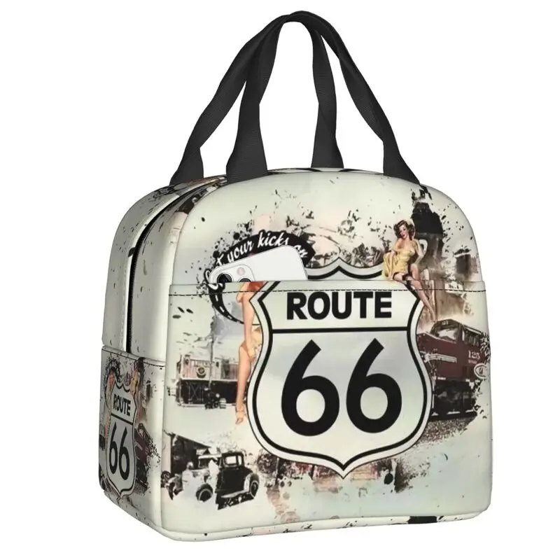 

Винтажная сумка для ланча Route 66, Термоизолированный Ланч-бокс для женщин, детей, школьников, пикника, путешествий, сумки-тоуты для еды