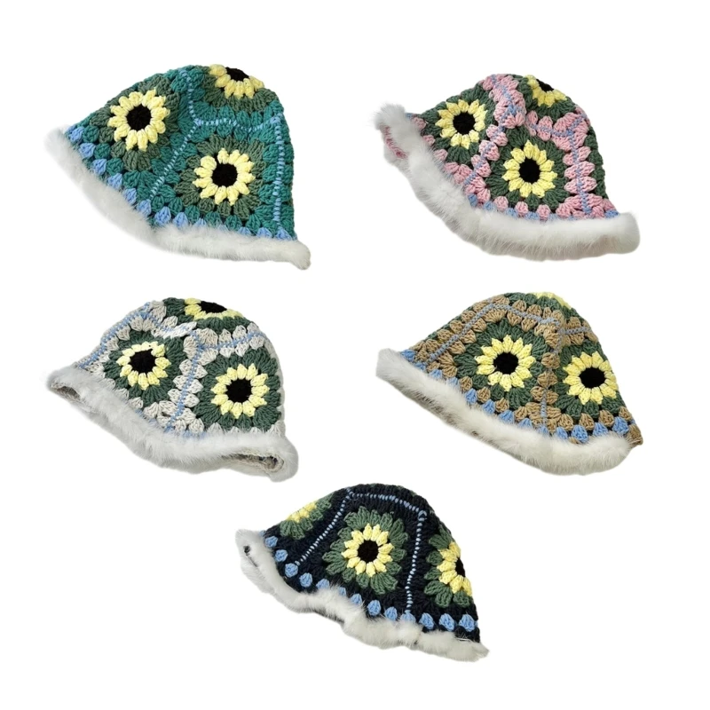 

Sweet Girls Fisherman Hat Handcrochet Floral Hat Women Sunproof Hollow Out Hat