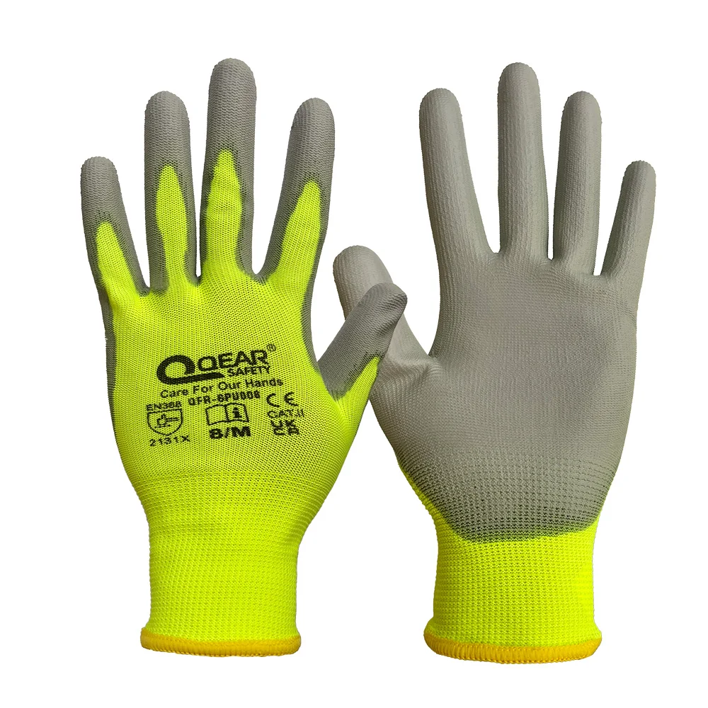 QEARSAFETY PU 얇은 작업 안전 장갑, 다기능, 경량, 미끄럼 방지, 통기성, 손에 딱 맞고 부드러움, 12 쌍