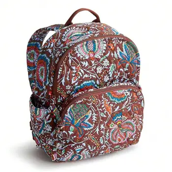 Womens Cotton Small Floral Paisley Backpack With Zipper Closure 1